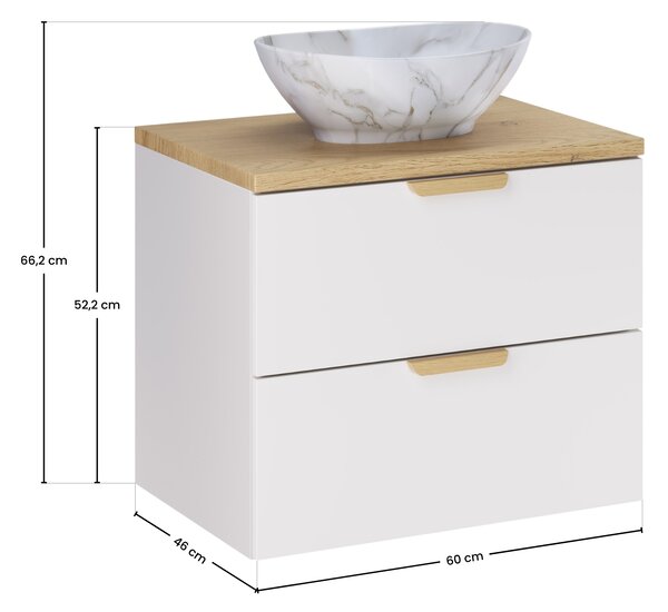 Comad Koupelnová skříňka s deskovým umyvadlem Aster White 60 bílá mat/dub cremona