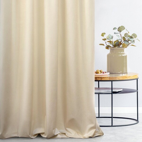 Krémový závěs SIBEL z měkké sametové látky - metrážové šité na míru