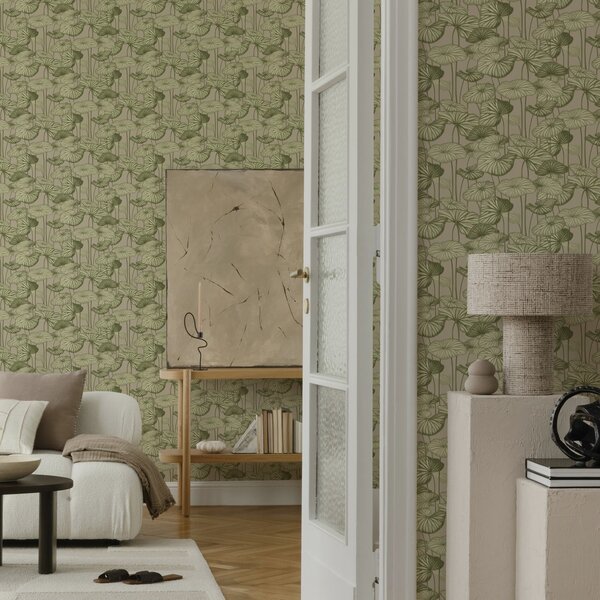 Tapety Grafické lotosové listy v retro stylu na béžovém pozadí, Tapety květiny, a00188 : uwalls.cz