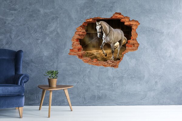Díra 3D fototapeta na stěnu Bílý kůň ve stáji nd-c-113734003