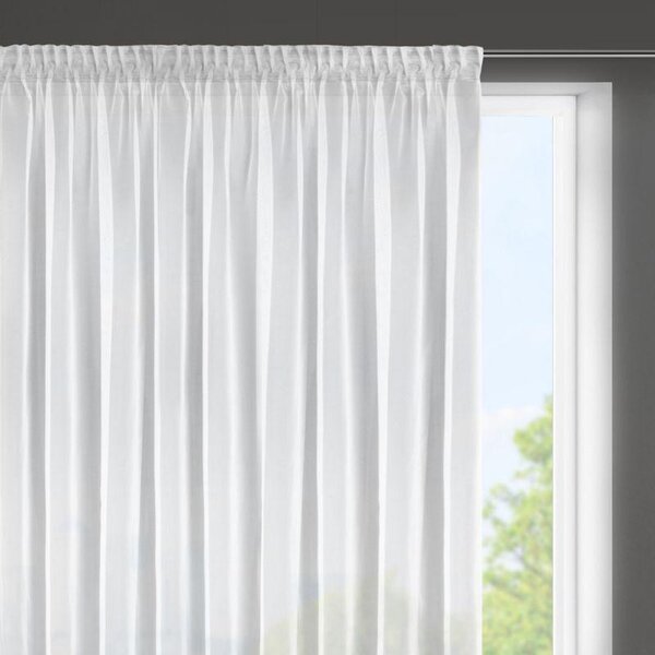 Bílá záclona na pásce ESEL vyrobena z hladké lesklé látky 350x150 cm