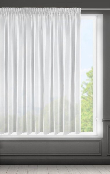 Bílá záclona na pásce ESEL vyrobena z hladké lesklé látky 350x150 cm