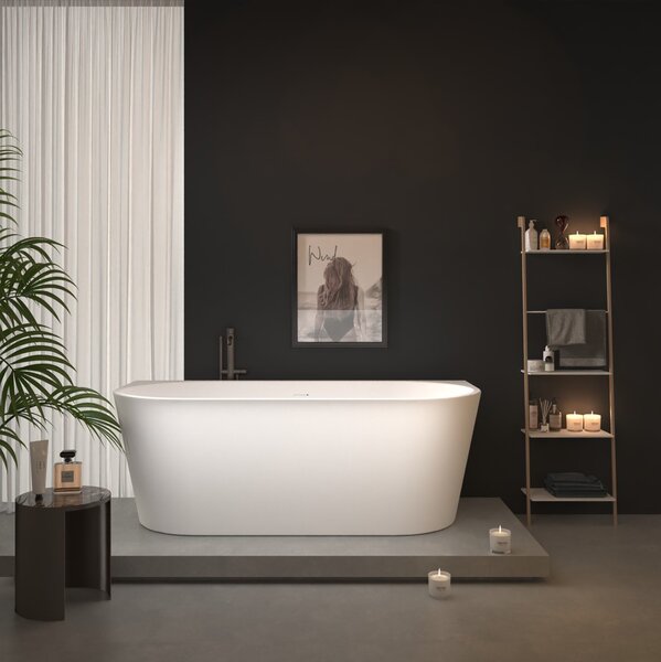 Erga Norah, volně stojící vana ke stěně 150x75 cm + odtoková zátka, bílá lesklá, ERG-Norah-150075-WH-WH