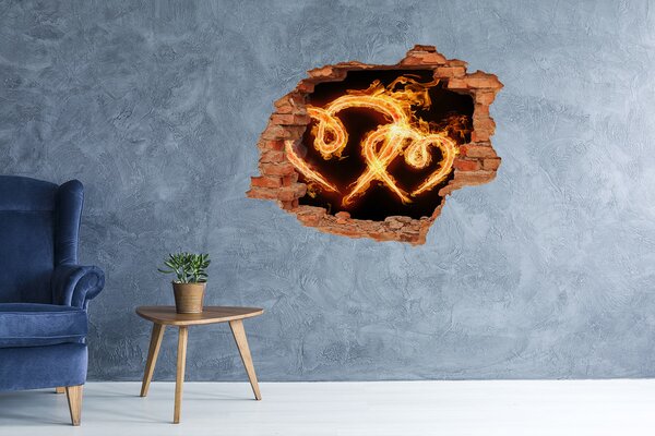 Díra 3D fototapeta nálepka Oheň srdce nd-c-11479384