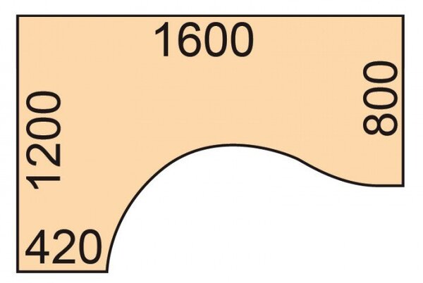 Ergonomický výškově nastavitelný stůl, 160x120 cm, 1 motor, L/P, černá podnož, ořech