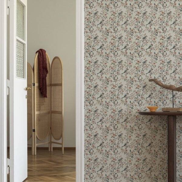 Tapety Ptáci na větvích s květinami v retro akvarelovém stylu, Tapety dětské, Tapety pro dívku, a00197 : uwalls.cz