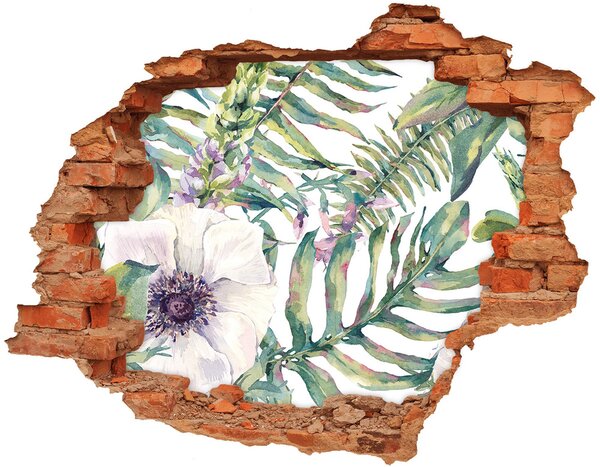 Nálepka 3D díra na zeď Kapradina a květiny nd-c-115513944