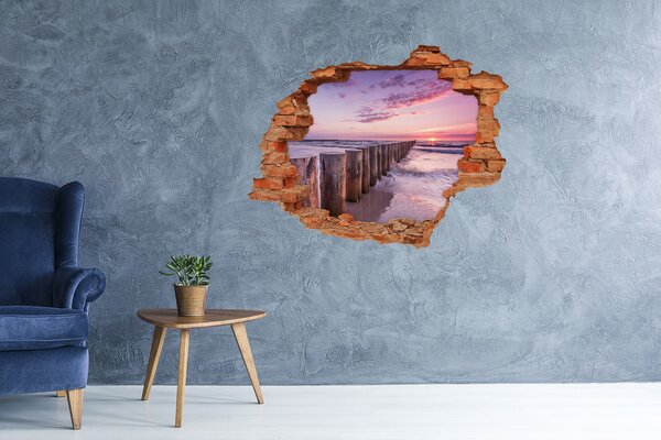 Díra 3D ve zdi nálepka Dřevěný vlnolam nd-c-115995371