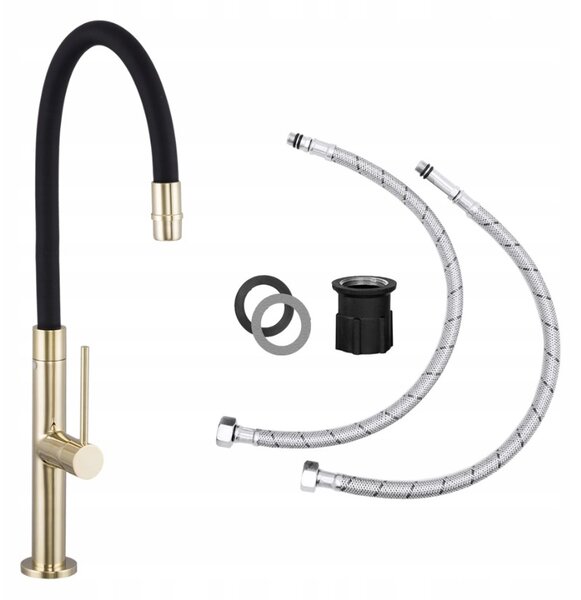 Gamma Flex Slim, vysoká kuchyňská baterie s elastickým ramenem h-480 mm, černá-zlatá, GMA-BFXSL-GD