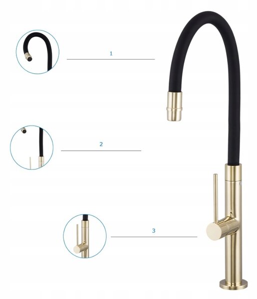 Gamma Flex Slim, vysoká kuchyňská baterie s elastickým ramenem h-480 mm, černá-zlatá, GMA-BFXSL-GD