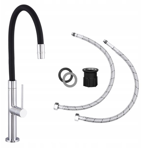 Gamma Flex Slim, vysoká kuchyňská baterie s elastickým ramenem h-480 mm, černá-chromová, GMA-BFXSL-CH