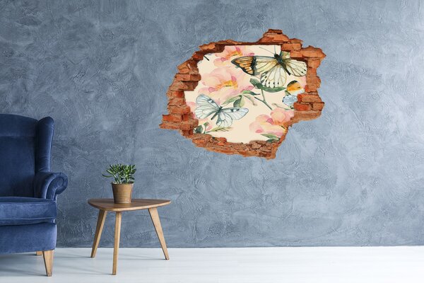 Díra 3D fototapeta nálepka Motýli a květiny nd-c-117916209