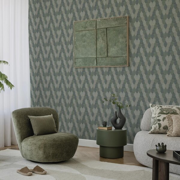 Tapety Listy kapradí, geometrický vzor, zelená a modrá barva, Tapety loft, a00211 : uwalls.cz