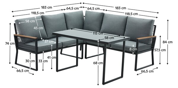 KONDELA Zahradní set, černá/šedá, FARLY