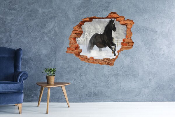 Díra 3D fototapeta nálepka Kůň ve cvalu sníh nd-c-118892522