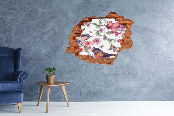 Díra 3D fototapeta Ptáci motýli višně nd-c-119637489