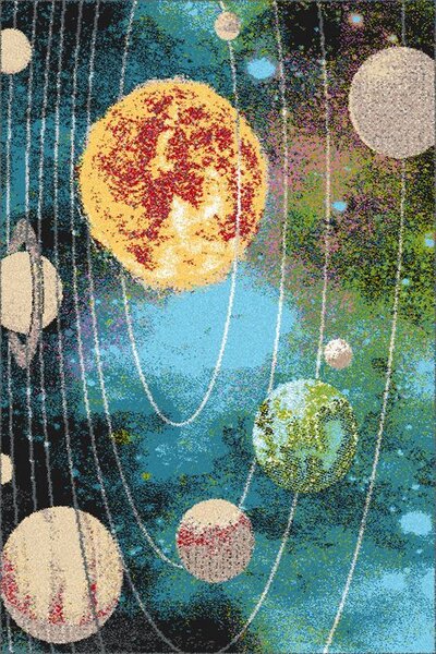 Dětský koberec Agnella Funky Top Sonce Vesmír Planety zelený modrý Rozměr: 160x220 cm