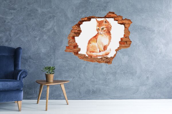 Díra 3D fototapeta nálepka Červená kočka nd-c-120895228