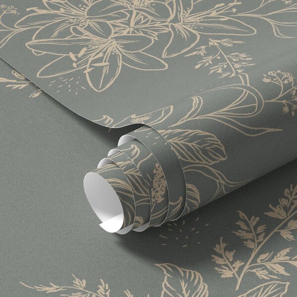 Tapety Obrysové květiny na modrošedém pozadí, elegantní botanický vzor, Tapety květiny, a00226 : uwalls.cz