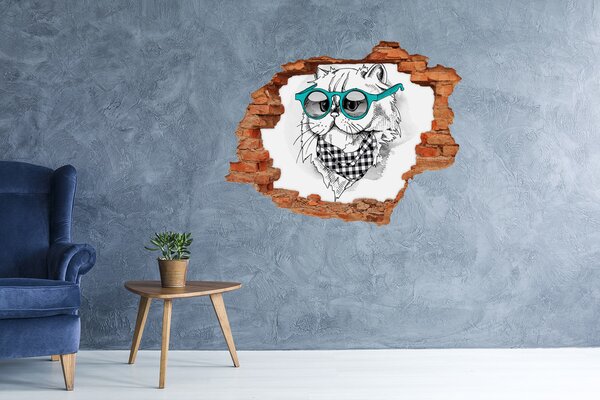Díra 3D fototapeta nálepka Kočka v brýlích nd-c-121703839