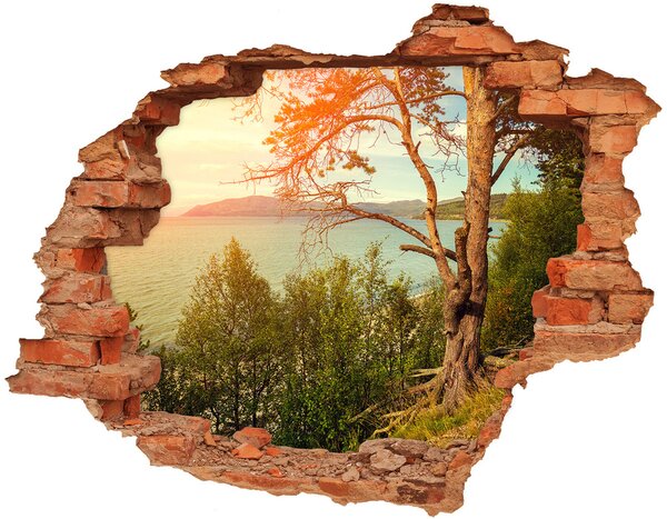 Díra 3D ve zdi nálepka Skandináie jezero nd-c-121778519