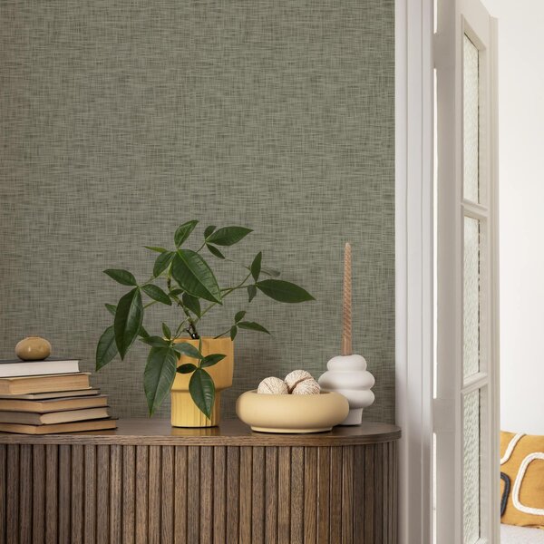 Tapety Šedozelená textura tkaniny, vzor lněné mřížky, Tapety loft, a00235 : uwalls.cz