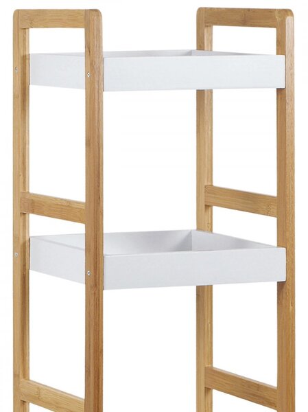 Regál, 5 polic, masiv bambus, přírodní odstín, MDF, bílý matný lak, nosn. 15 kg