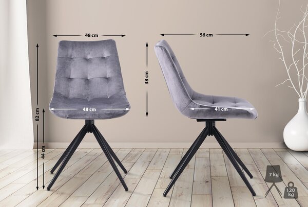 Set 2 jídelních židlí Merna samet - tmavě šedá
