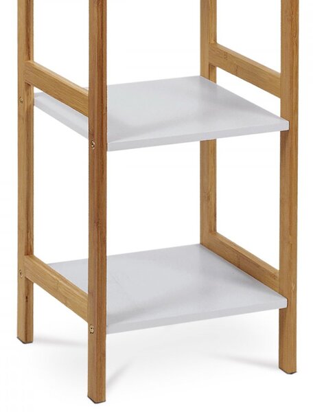 Regál, 5 polic, masiv bambus, přírodní odstín, MDF, bílý matný lak, nosn. 15 kg