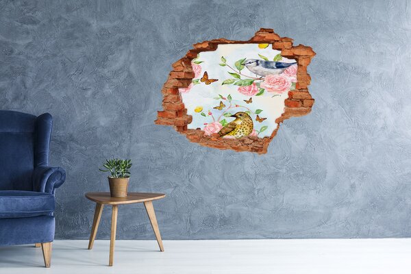 Díra 3D fototapeta nálepka Ptáci a růže nd-c-126222503