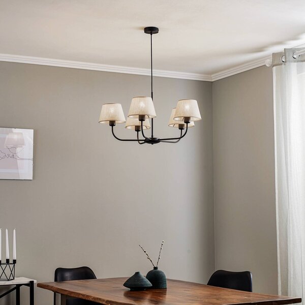 TK Lighting Lustr Chicago, plátěné stínidla s pěti žárovkami, stmívatelný, Krémová / jantar, Obývací pokoj / jídelna, Textil / tkanina / hedvábí