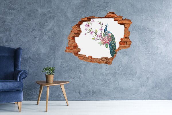 Díra 3D fototapeta na stěnu Páv a květiny nd-c-137329257
