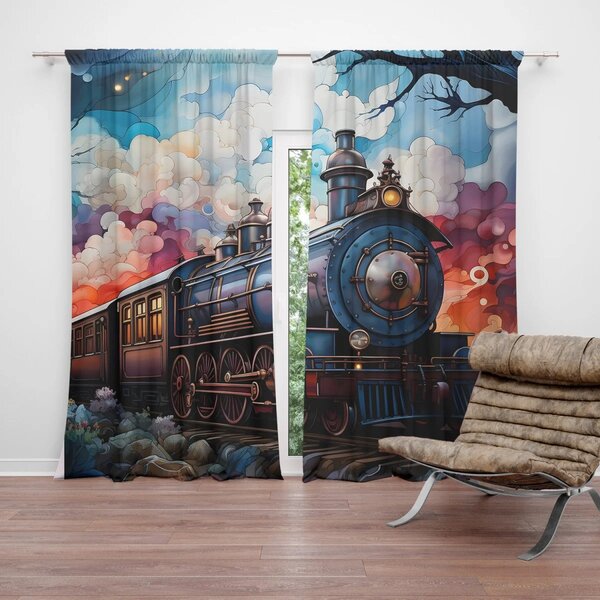 Sablio Závěs Parní lokomotiva v kouzelné krajině: 2ks 140x250cm