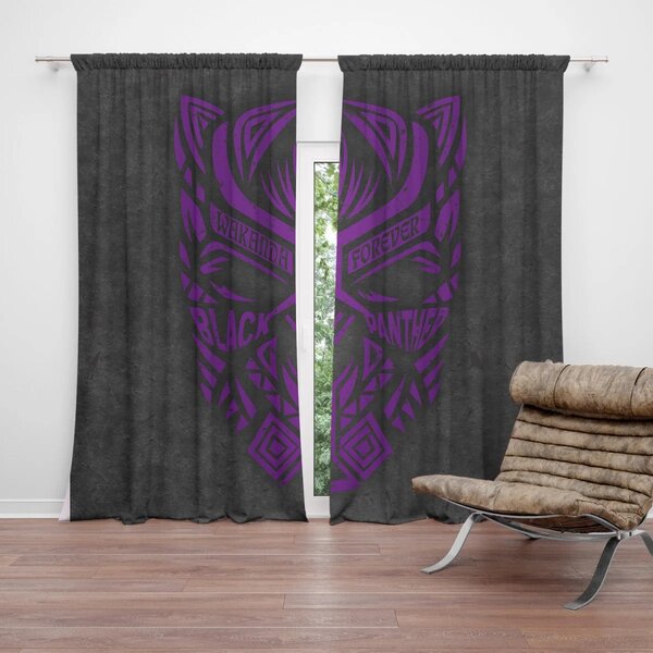 Sablio Závěs BLACK PANTHER wakanda forever Fialový: 2ks 140x250cm