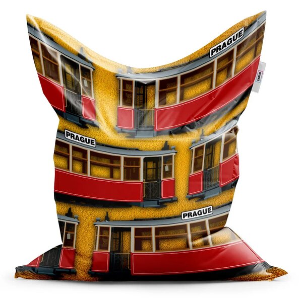 Sablio Sedací vak Pražské historické tramvaje Žlutý Pattern - 150x100 cm