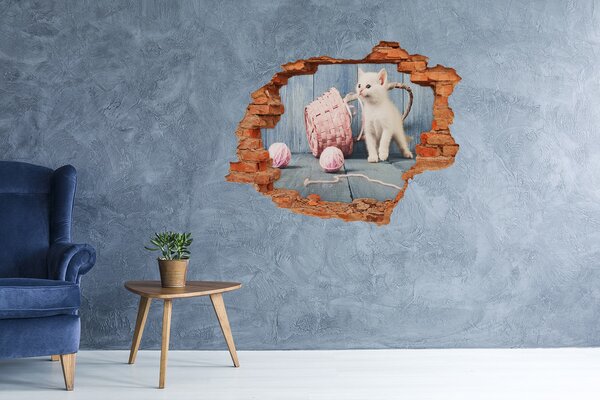 Díra 3D fototapeta nástěnná Bílá kočka nd-c-163933928