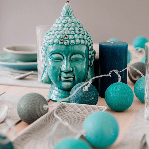 BUDDHA Hlava dekorační - tyrkysová