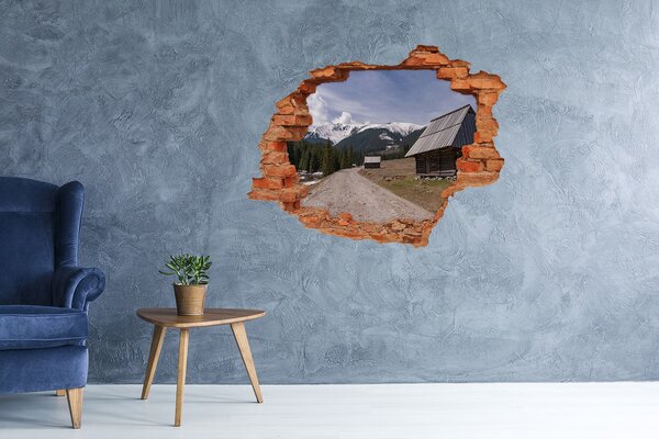 Díra 3D ve zdi nálepka Dům v horách nd-c-198218628