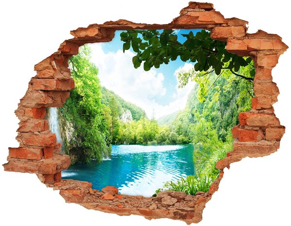 Díra 3D ve zdi nálepka Vodopád v lese nd-c-36234695