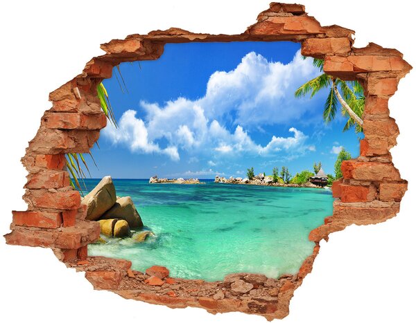 Díra 3D ve zdi nálepka Seychely pláž nd-c-37245256