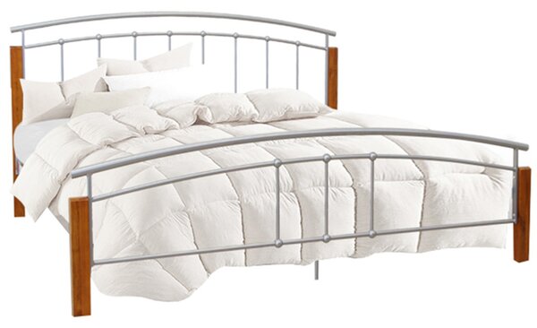 Manželská postel, dřevo přírodní/stříbrný kov, 180x200, MIRELA