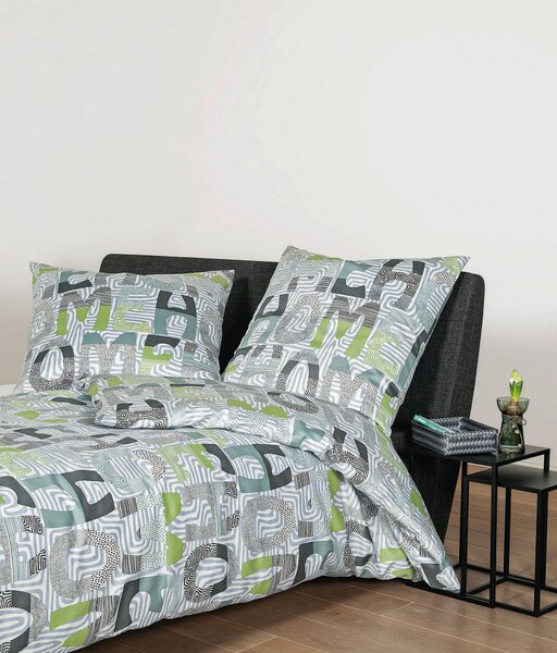 POVLEČENÍ, makosatén, šedá, zelená, 135/200 cm Janine - Online Only povlečení, Online Only