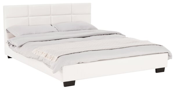 Tempo Kondela Manželská postel s roštem, 160x200, bílá ekokůže, MIKEL