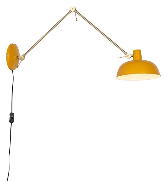 Retro nástěnná lampa ocelová žlutá s bronzem - Milou