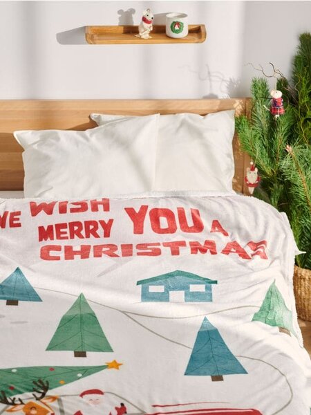 Sinsay - Vánoční přehoz na postel s potiskem a nápisem „We wish you a Merry Christmas“ - vícebarevná