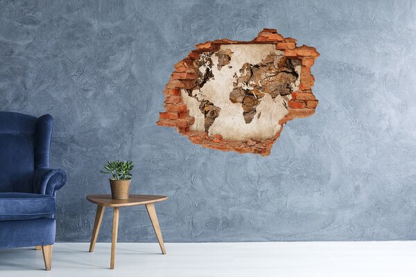 Samolepící díra na stěnu Mapa světa dřevo nd-c-54299109