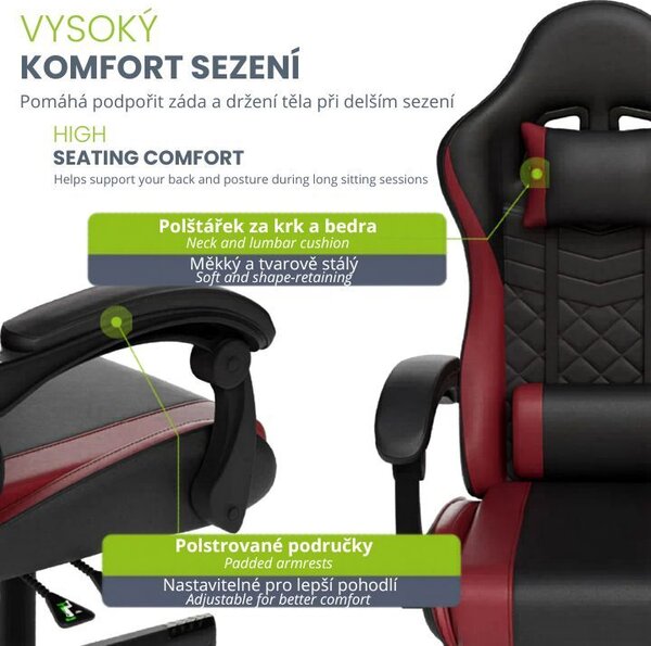 Herní a kancelářská židle k PC, černo-bordó