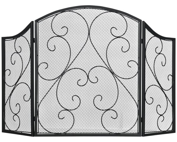 HOMCOM Krbová obrazovka, skládací ochrana před ohněm se 3 panely, obrazovka na ochranu proti jiskrám v vintage designu pro obývací pokoj, kovová, čern
