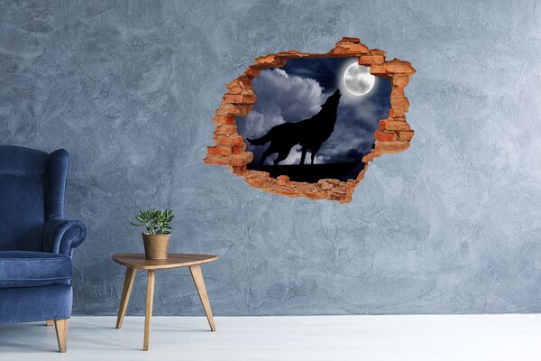 Díra 3D fototapeta na stěnu Vyjící vlk úplněk nd-c-61523126