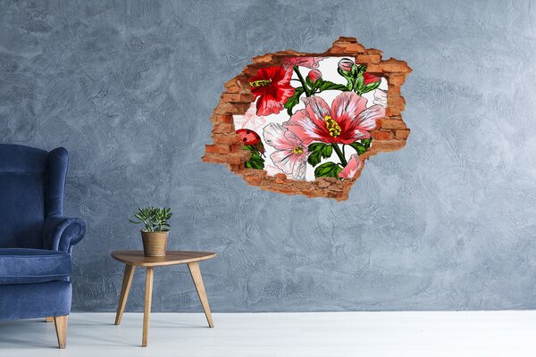 Nálepka 3D díra na zeď beton Hibiskus nd-c-65039906